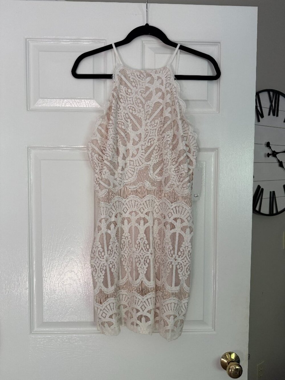 White Lace Halter Mini Dress - Size Large